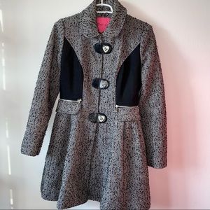 Betsy Johnson Herringbone Wool Peplum Dress Coat Size 6